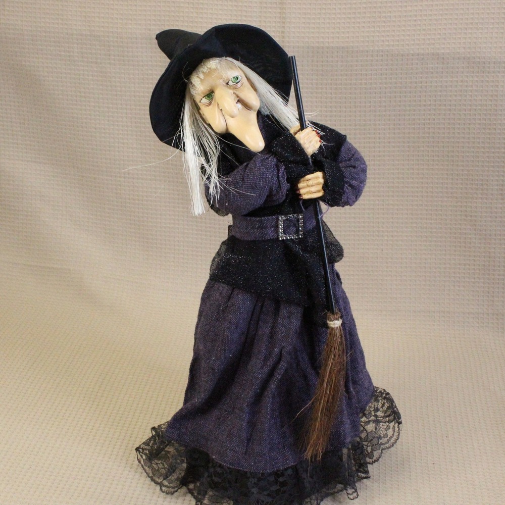 Vintage Halloween Witch Doll 18" Purple Black Gothic Whimsigoth Dark Academia